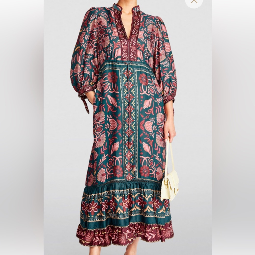 FARM Rio SeaSheel Tapestry Teal Maxi Dress, Women’s Size XL - Picture 2 of 13